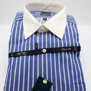 Chaps Mens Button Down Blue White Stripped 17.5 36/37 NWT